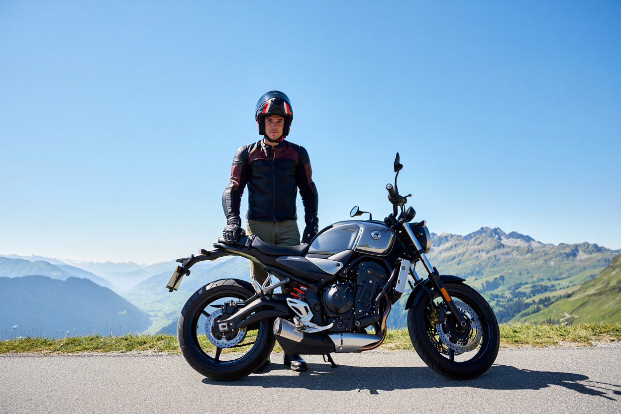 Junger Fahrer mit A2-Motorradausweis auf Schweizer Strasse — AZUL Fahrschule Freiburg